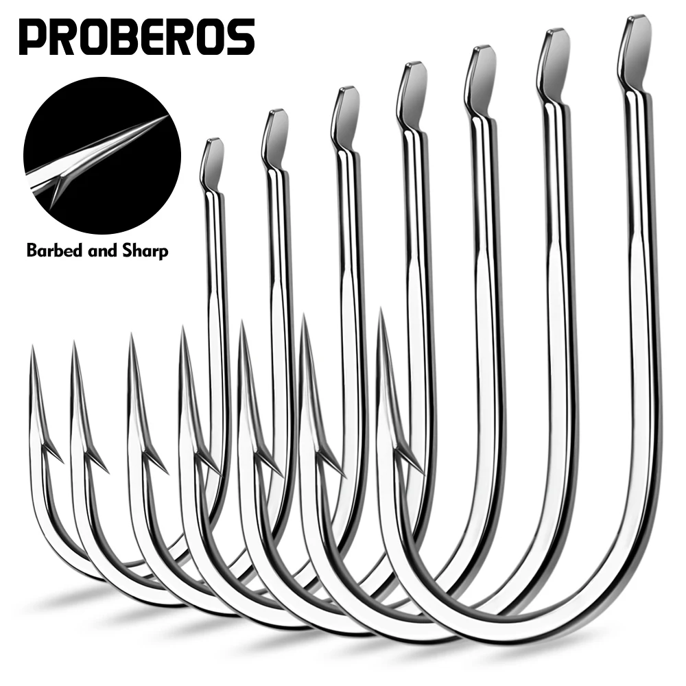Proberos 100 Stück/Set Einzelhaken aus Hochkarbon-Stahl mit Widerhaken und Flachem Öhr, Karpfenhaken mit Scharfer Rille