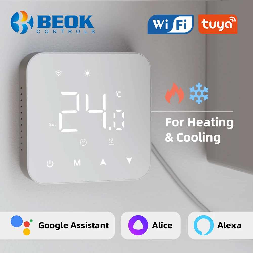 Beok Tuya termostato calefacción Wifi batería inteligente o termorregulador de caldera alimentado por USB para Alexa,Google Home,Alice