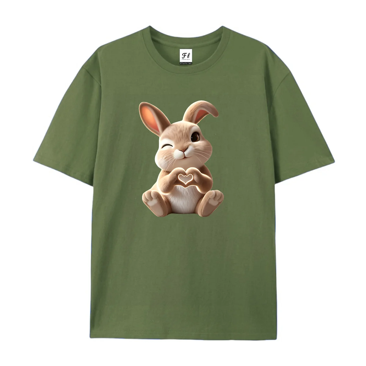 Cute Wink Bunny Making Heart Gesture Graphic T Shirt Unisex Casual Short Sleeve Tee Lovely Animal Print Loose Summer Tops Gift