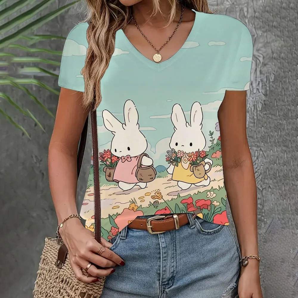 

Women V-neck T-shirts 3D Print Fashion top Y2k Streetwear Summer Short Sleeve Women's Oversized Tshirt Y2K T-shirt Women top