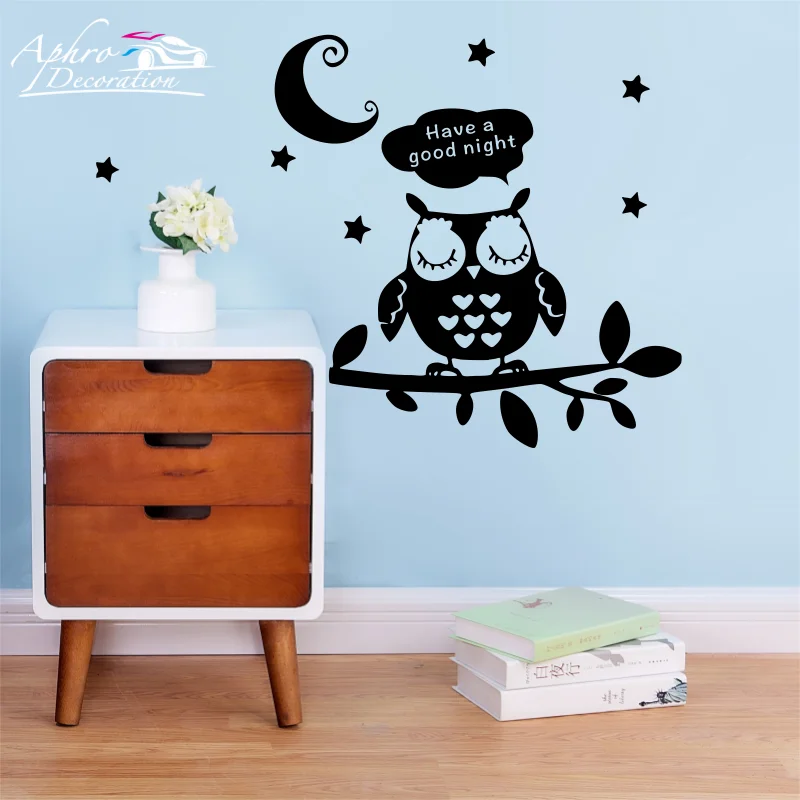 

"HAVE A GOOD NIGHT" - Cartoon and cute room decoration of owls sleeping in children's rooms
