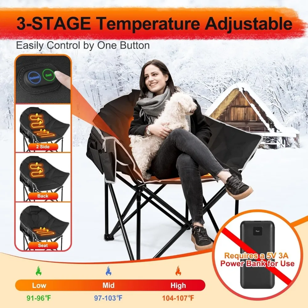 Chaise de camping chauffante surdimensionnée de luxe avec température réglable pour les activités de plein air