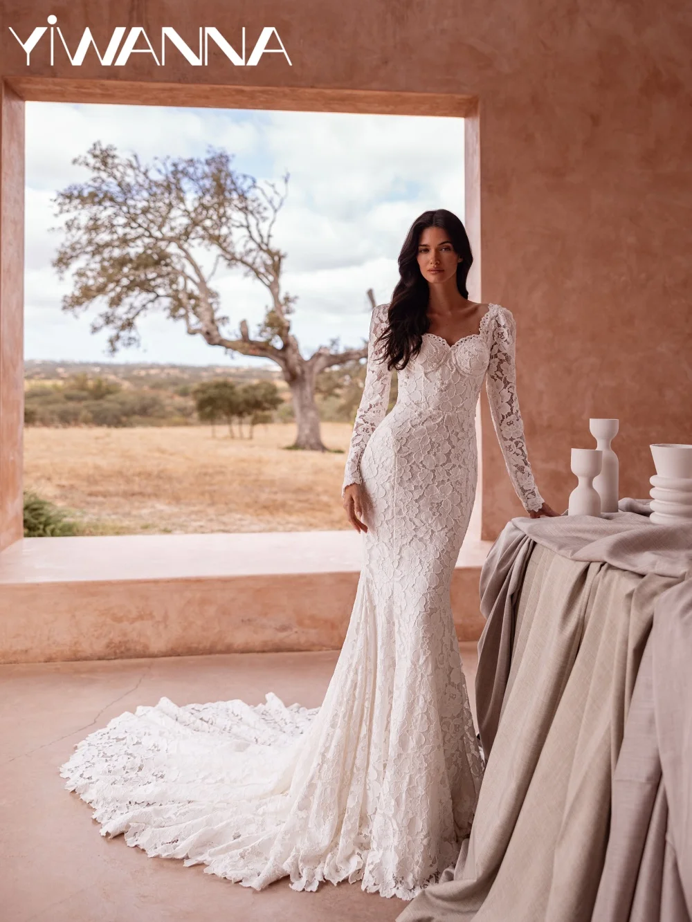 

Captivating Pearls Lace Long Wedding Dress Romantic Sweetheart Neck Bridal Gown Customized Elegant Mermaid Dresses For Bride