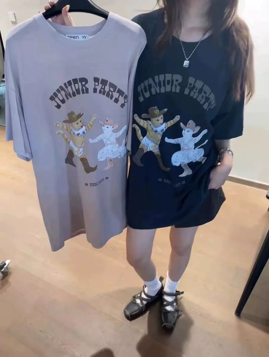 

Свободная женская хлопковая футболка с коротким рукавом, с принтом, в корейском стиле, весна-лето, новинка, модный женский топ, влагоотводящая, быстросохнущая.