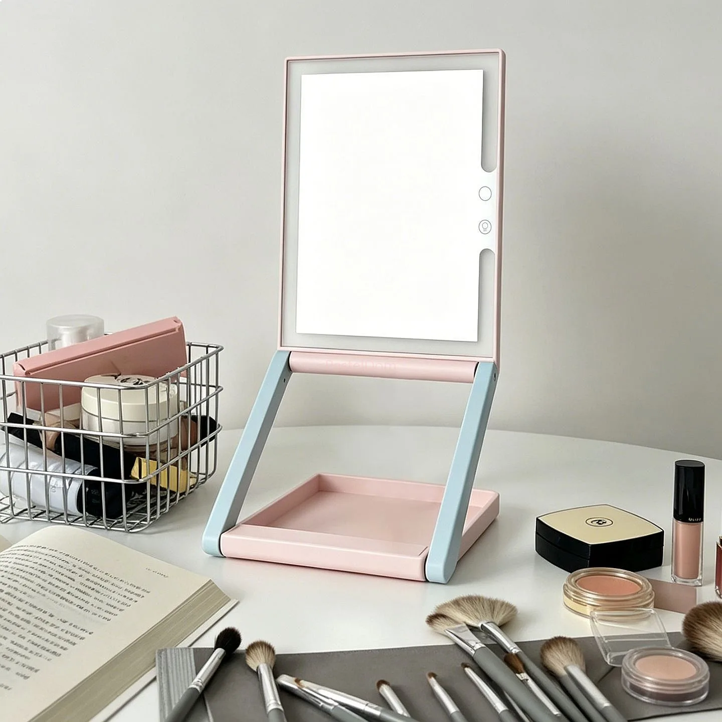 Foldable Portable Smart LED Makeup Mirror, Dimmable Touch Control Vanity Mirror for Bedroom and Travel