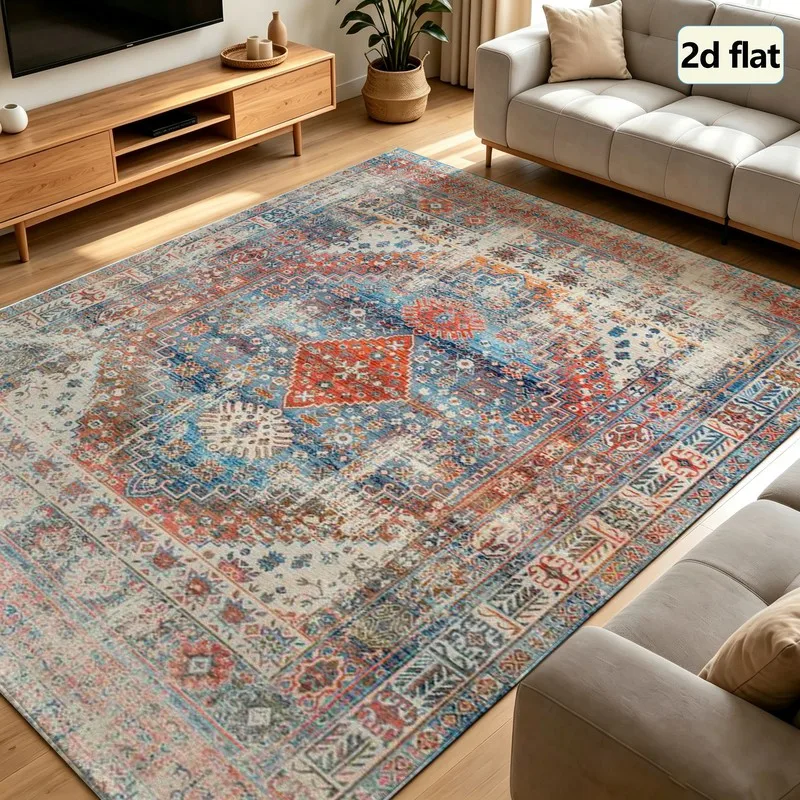 1 Piece of Vintage-Style Distressed Rug, Soft and Comfortable, Easy to Maintain, Machine Washable, Indoor Floor Mat, Suitable for Placing under a Table, Suitable for Farmhouse-Style Home Decor, Suitable for Living Room, Bedroom, Dining Room, Entryway, Home Office, Home Decor.
