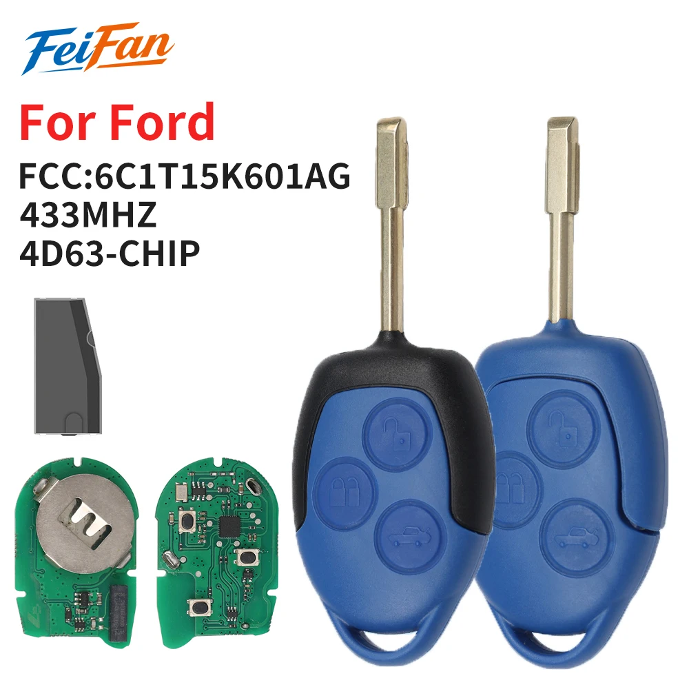 

FeiFan For Ford Transit 2006 to 2013 4D63 Chip 433MHz Car Remote Control Key Blue/Black FO21 Blade P/N: 6C1T15K601AG 1721051