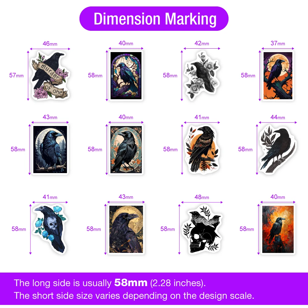 Aesthetic Crow Illustration Stickers DIY Toys Gift for Scrapbook Junk Journals Laptop Phone Luggage Guitar Decorative Waterproof