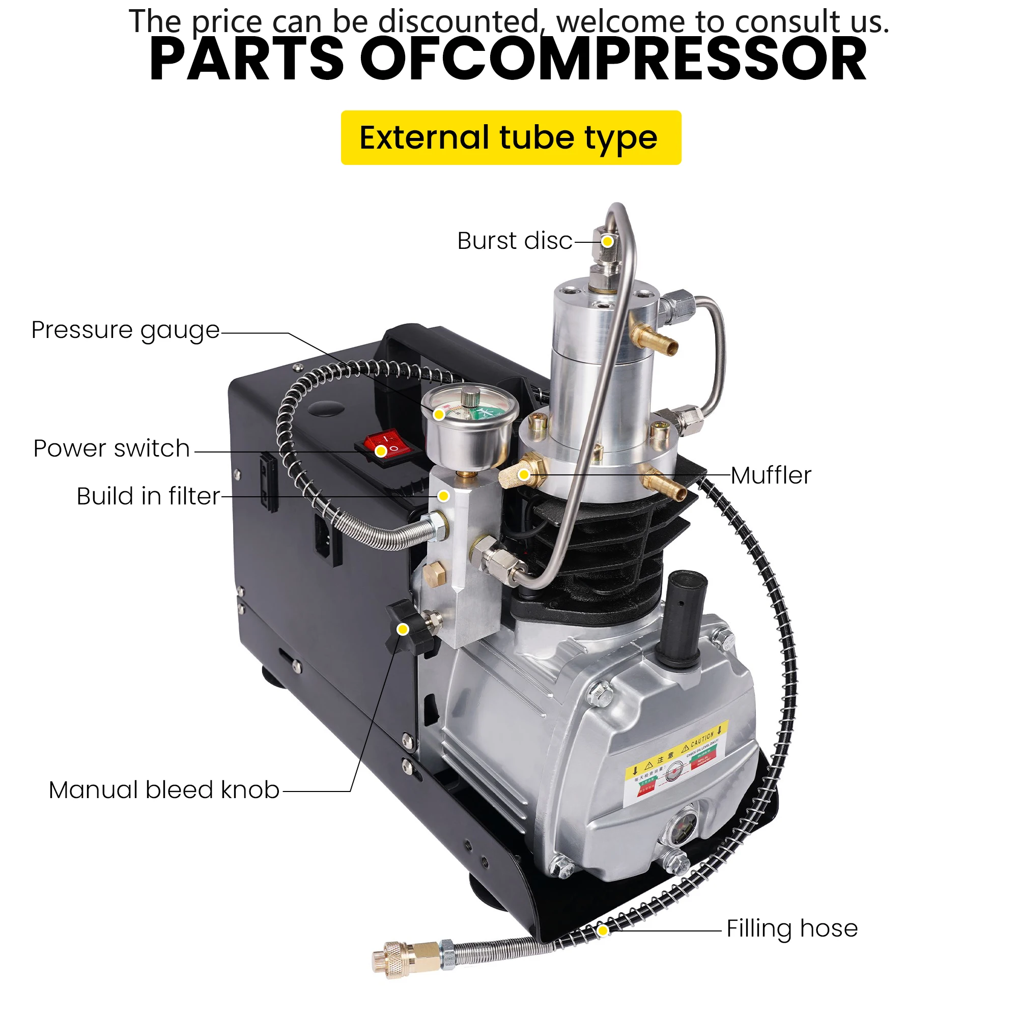 

TUXING Hot Sale Auto Stop Automatic Purge110V 220V High Pressure 300Bar 30Mpa 4500Psi Convenience PCP Paintball Air Compressor
