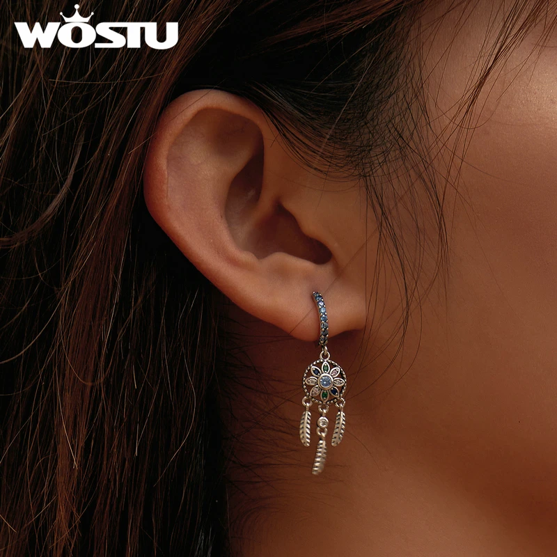 WOSTU Hot Sale S925 Dreamcatcher Earrings Authentic 925 Sterling Silver Drop Earrings For Women Wedding Party Gift CQE713