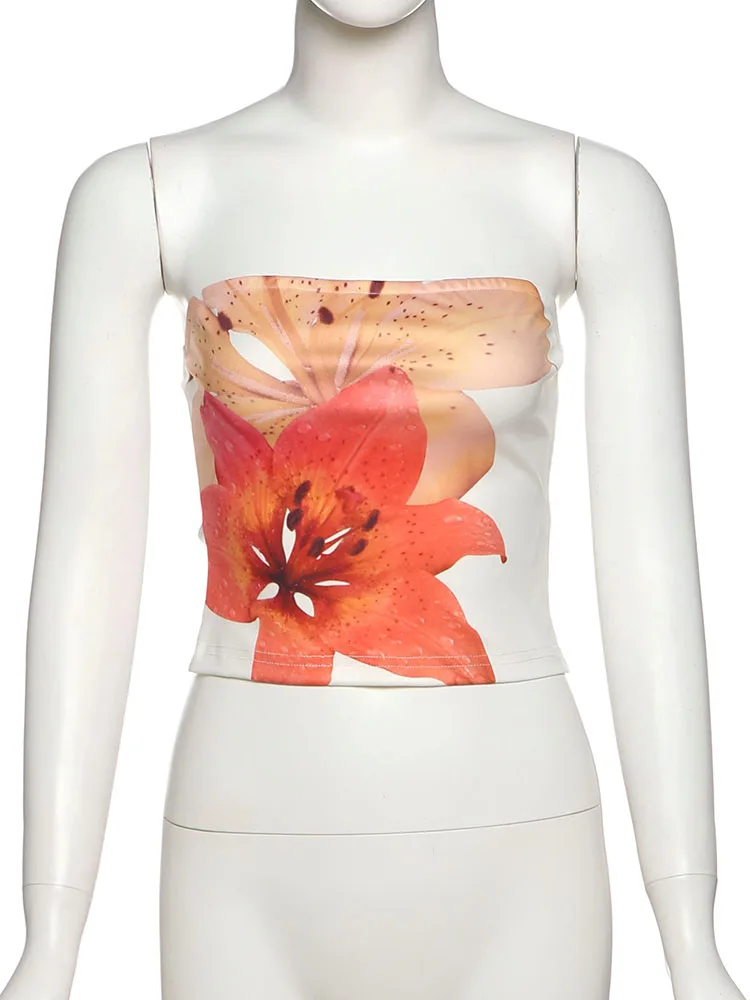 Nibber Bunte Wickeloberteile für Damen, Blumendruck, Brustwickelärmel, rückenfrei, dünn, Strandparty, schlicht, klassisch, Sommer-Minikleidung