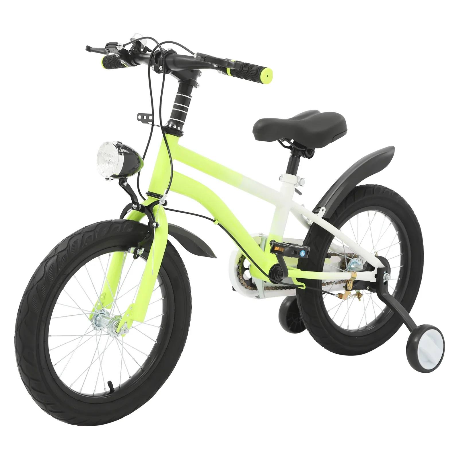 Vélo de montagne en acier au carbone pour enfants de 16 pouces avec roues auxiliaires et lumière LED pour 5 à 8 ans, hauteur réglable, 60Kg