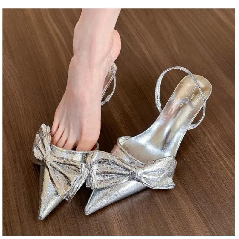 2024 Street Style Butterfly-knot Pumps Sexy Pointed Toe Thin Heels Woman Shoes Elegant Slingbacks Sandalias Mujer