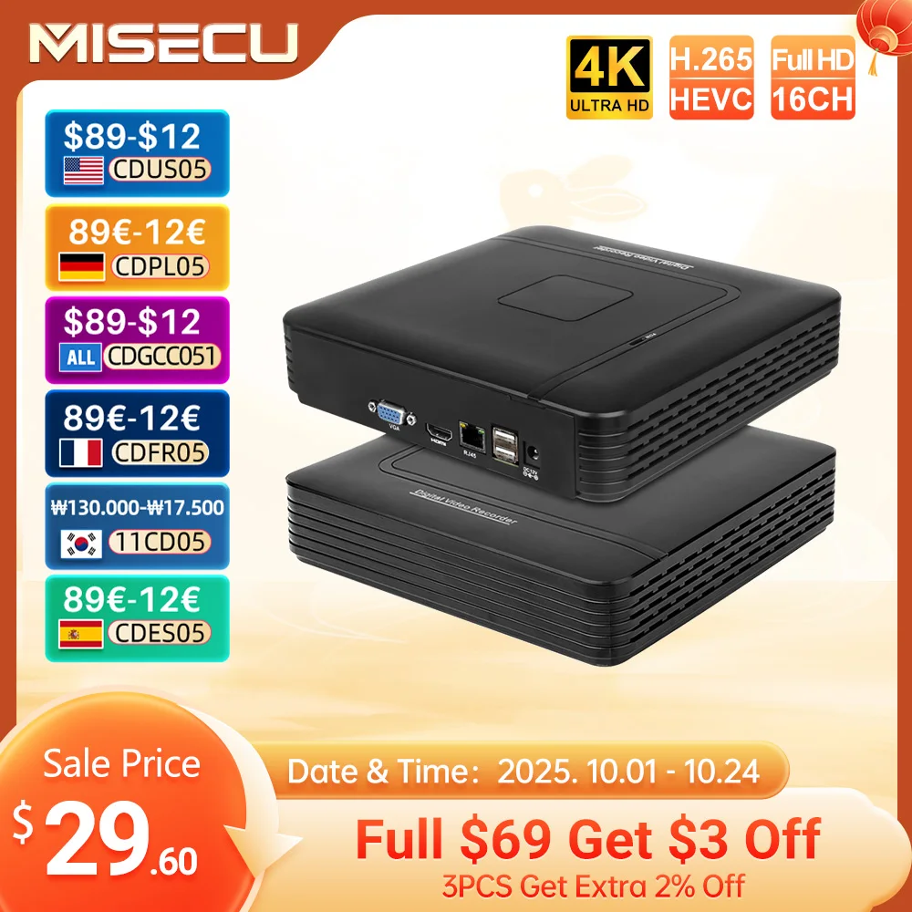 

MISECU H.265+ Mini CCTV NVR 16CH Full HD 8MP 4K/5M/4M/3M/1080P POE Recorder Motion Detect P2P For IP Camera Protection System