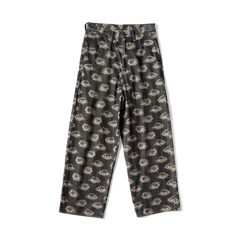 

24AW KAPITAL Kapital Japanese Retro Men Wide Leg Trousers Eye Embroidery Washed Water Vintage Denim Pants
