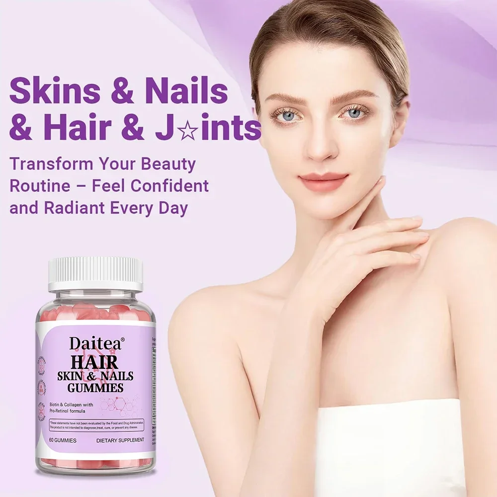 علكة الببتيد بالكولاجين للنساء والرجال، مع فيتامين C وبيوتين، لضم أظافر البشرة والشعر، ومضادات الأكسدة، ودعم المناعة