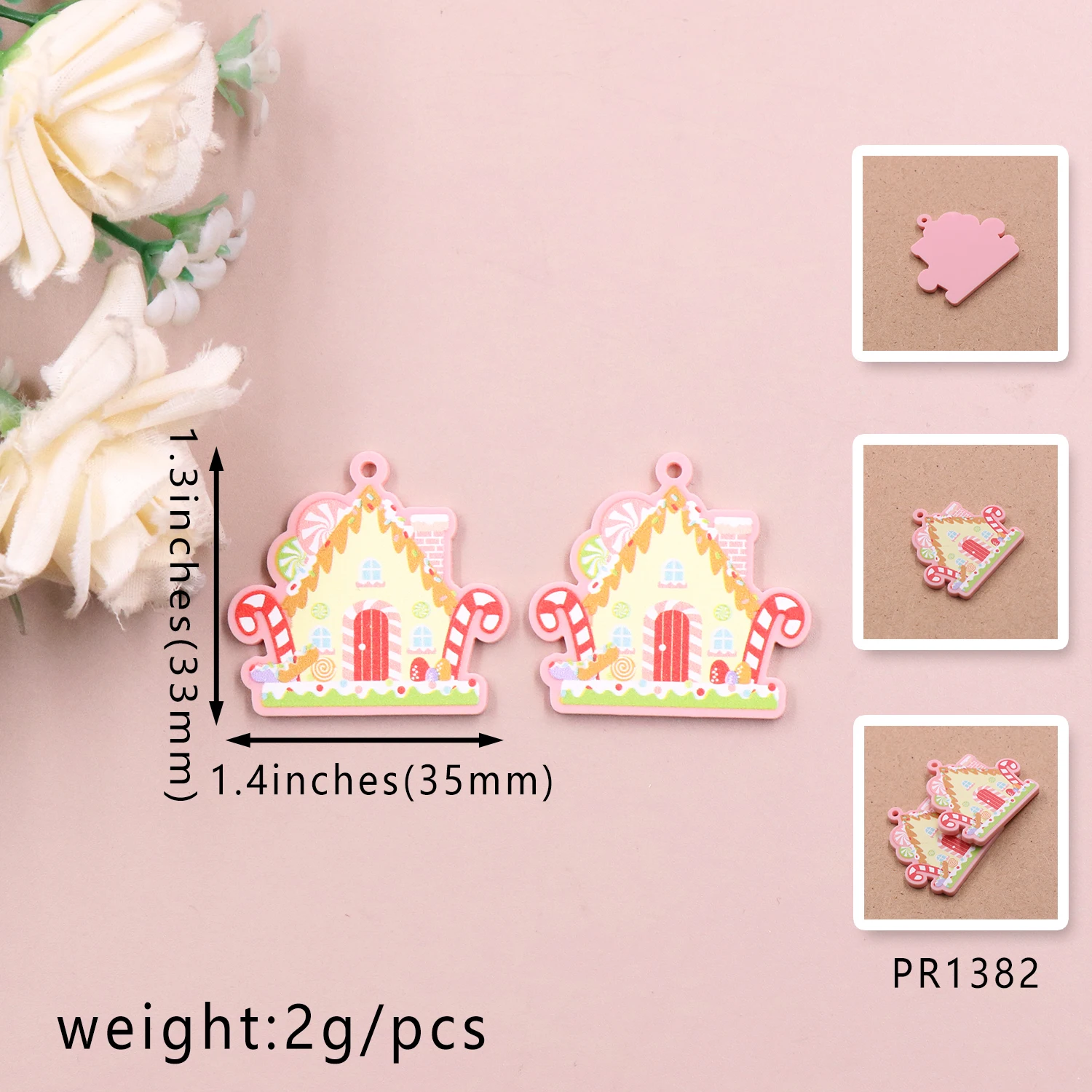 Set of 10 New product CN Gingerbread House print For earring Christmas acrylic women's jewelry accessories