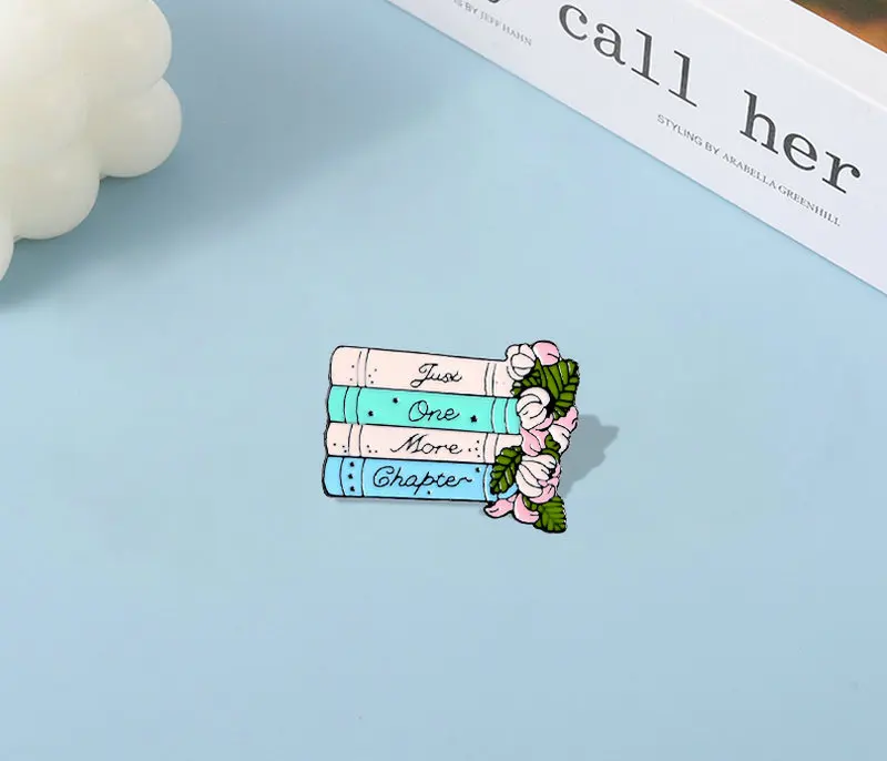 Flowers Books Enamel Pin Custom Reading Brooches Backpack Clothes Lapel Pin Fun Bookworm Badge Jewelry Gift for Kids Friends