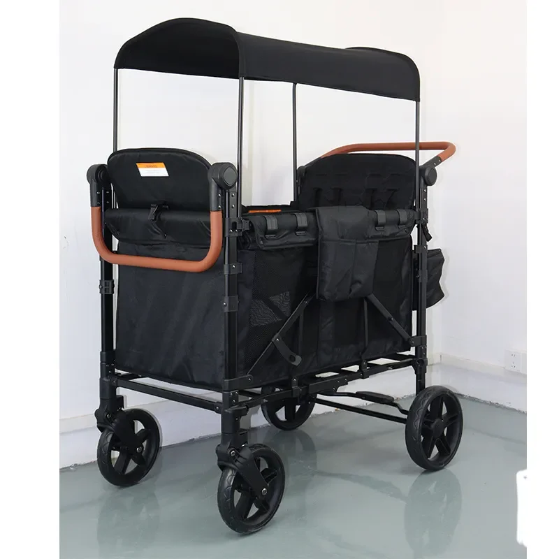 Twin Baby Stroller Sit and Lie Down Double Pram Four Seat Childrens Wagon for Walking Outdoor Travel Lightweight Foldable