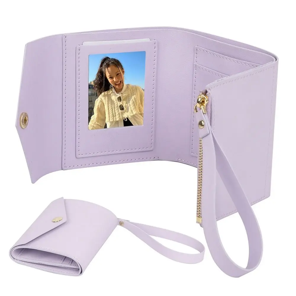 Cartera plegable de cuero PU de gran capacidad para mujer, estuche de almacenamiento de fotos de 3 pulgadas, tarjetero de juego de moda, tarjetero de crédito y Banco, 2024