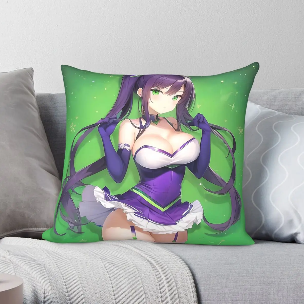 Cheerleader Cutie Anime Waifu Pillowcase Polyester Linen Velvet Pattern Zip Decorative Sofa Seater Cushion Cover