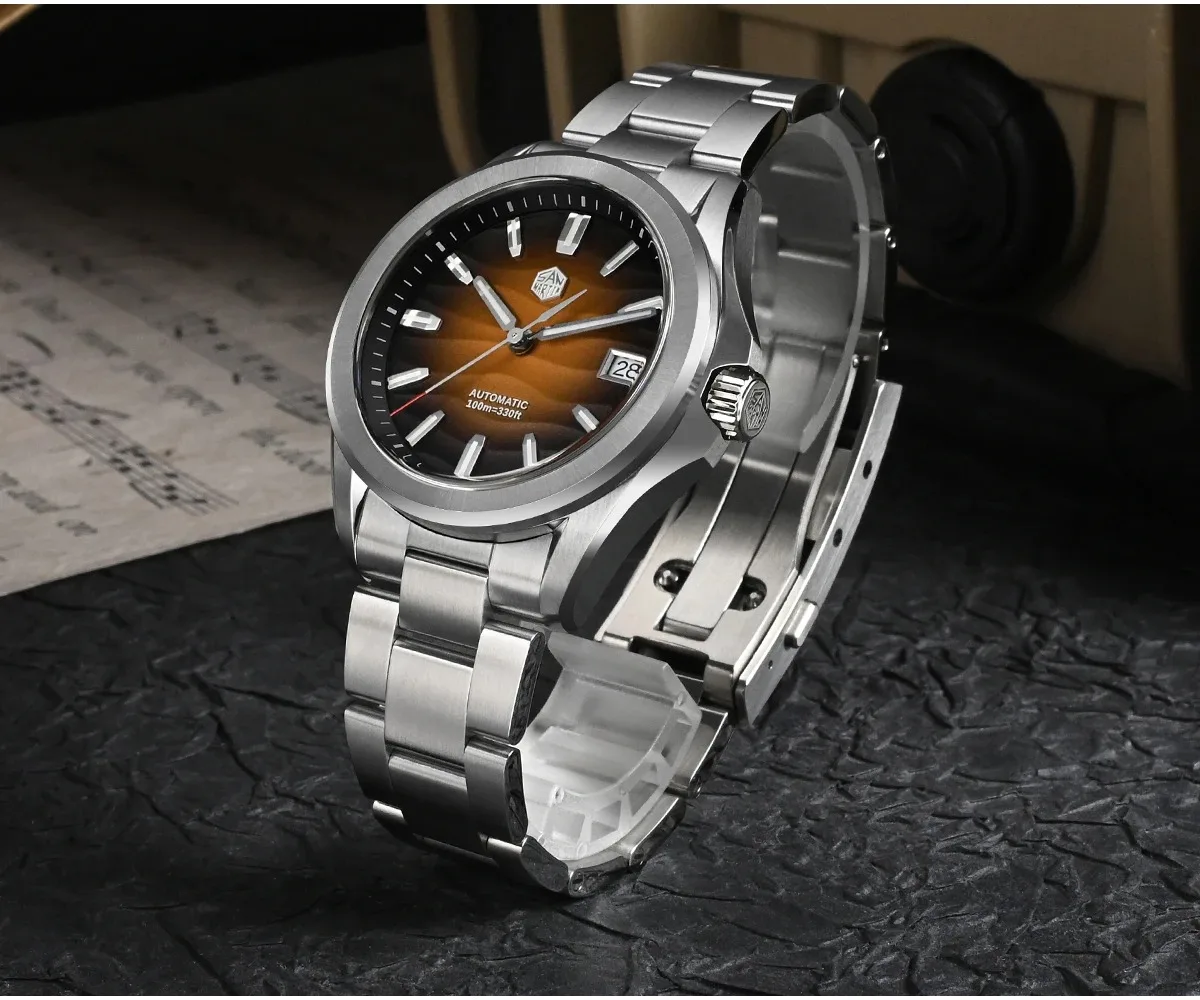 San Martin Men Automatic Watch 39mm Mechanical Wristwatch 10ATM Waterproof Luminous Sapphire NH35 Desert Texture Dial