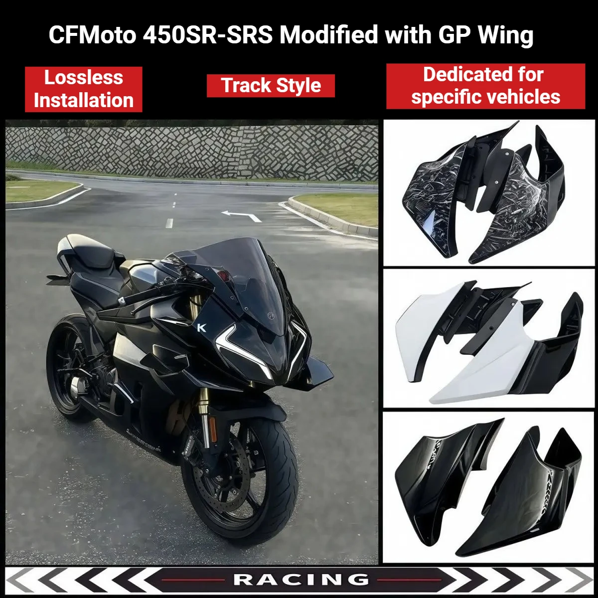 

For CFMOTO 450SR/SRS motorcycle Modified fixed-wing R1-style GP racing side wing with competitive lower lip air deflector Parts