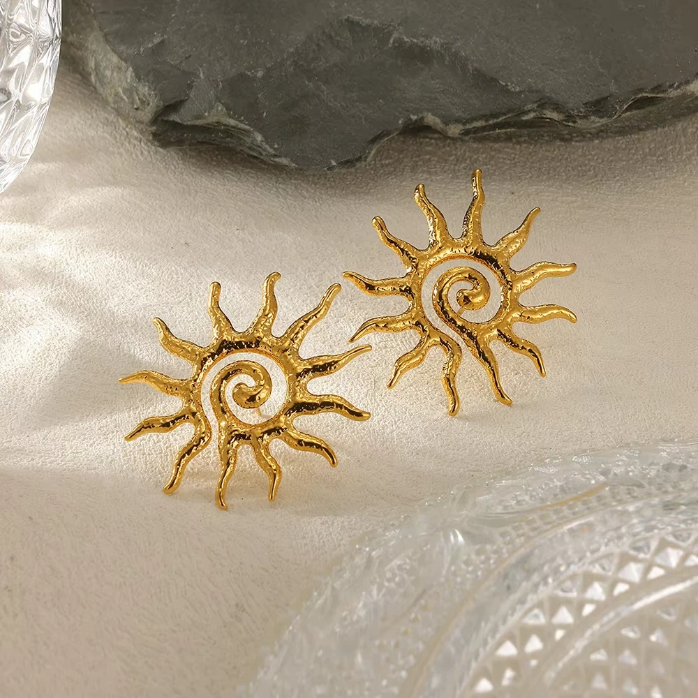 Retro-Sonnenohrringe für Damen, goldfarben, Edelstahl, geometrische Ohrringe, Hip-Hop-Partyschmuck, Geburtstagsgeschenke