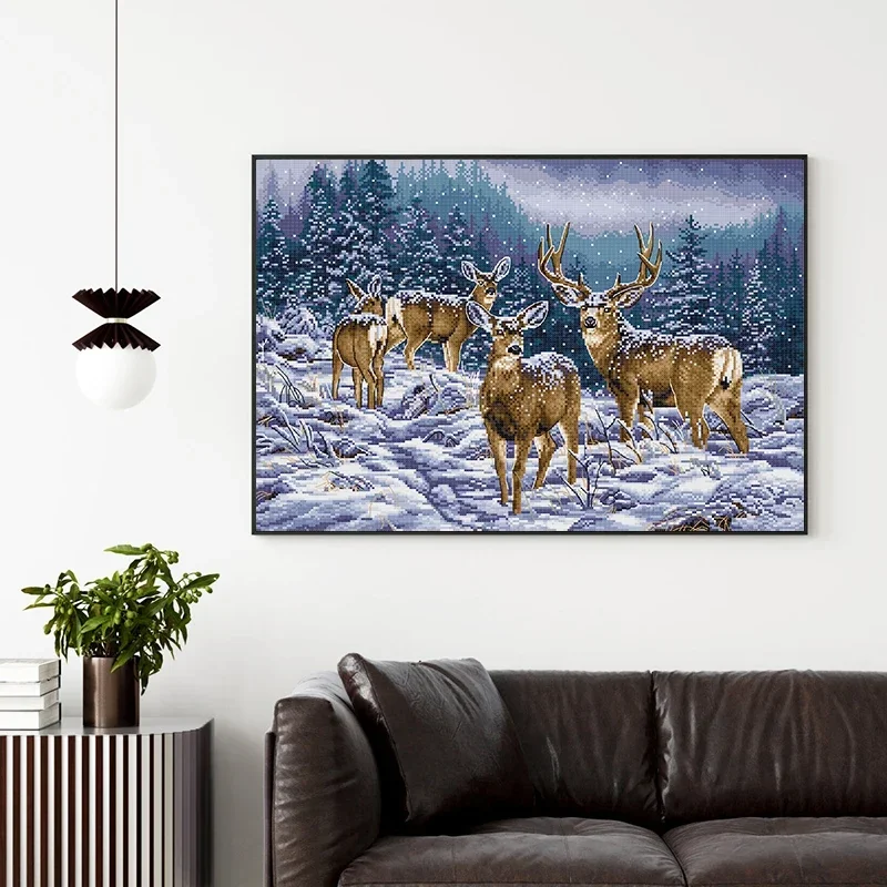 Joy Sunday Cross Stitch Kits Winter Deer Pattern 16/14/11CT Aida Fabric Printed Counted Canvas DIY Needlework Embroidery Sets