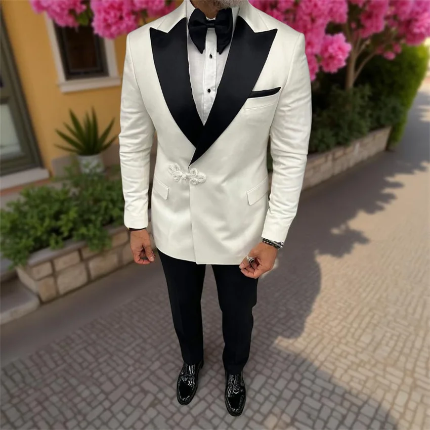 

Slim Fit Wedding Men Suits with Mandarin Button Custom Made Groom Tuxedo 2 Pieces Fashion Set Prom Jacket with Pants