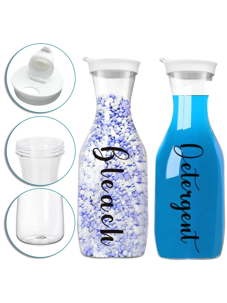 2PCS Laundry Detergent and Softener Dispenser Set Refillable 1000ml Detergent Powder Laundry Beads Storage Box with Labels