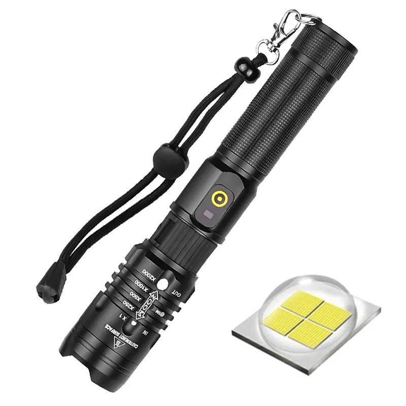 Flashlight LED high lumen rechargeable handheld tactical, 50,000 lumens super bright, high power flashlight