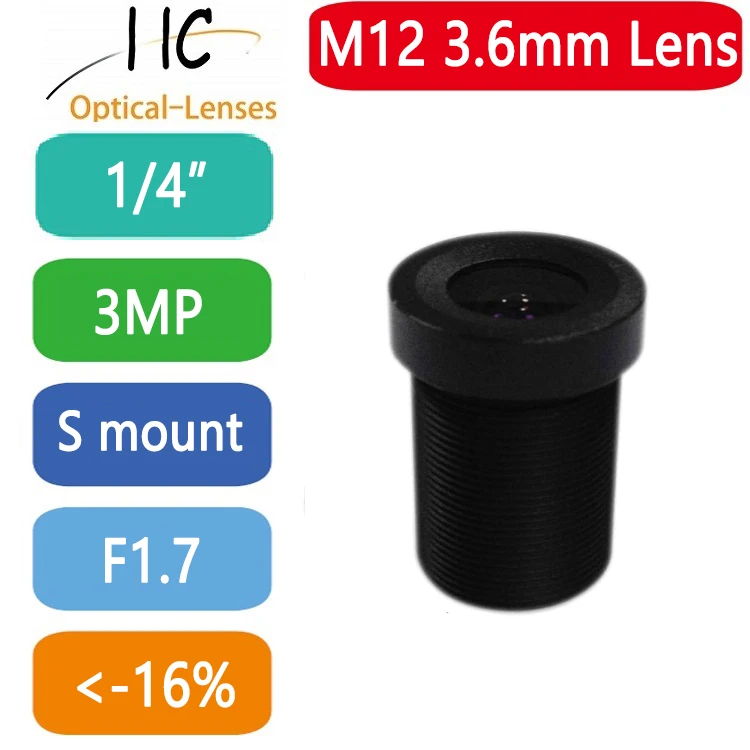 

3 MegaPixel M12-Mount 3.6mm short focal length 1/4'' format board lens F1.7 fixed Iris FA/Machine Vision lens CCTV lens