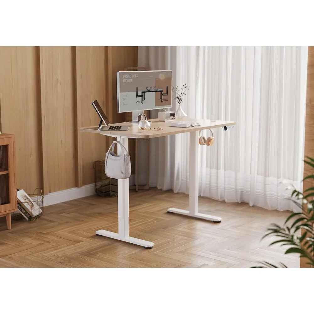Electric Height Adjustable Standing Desk 35x20 Inch Nature Top Sit Stand Home Office Table