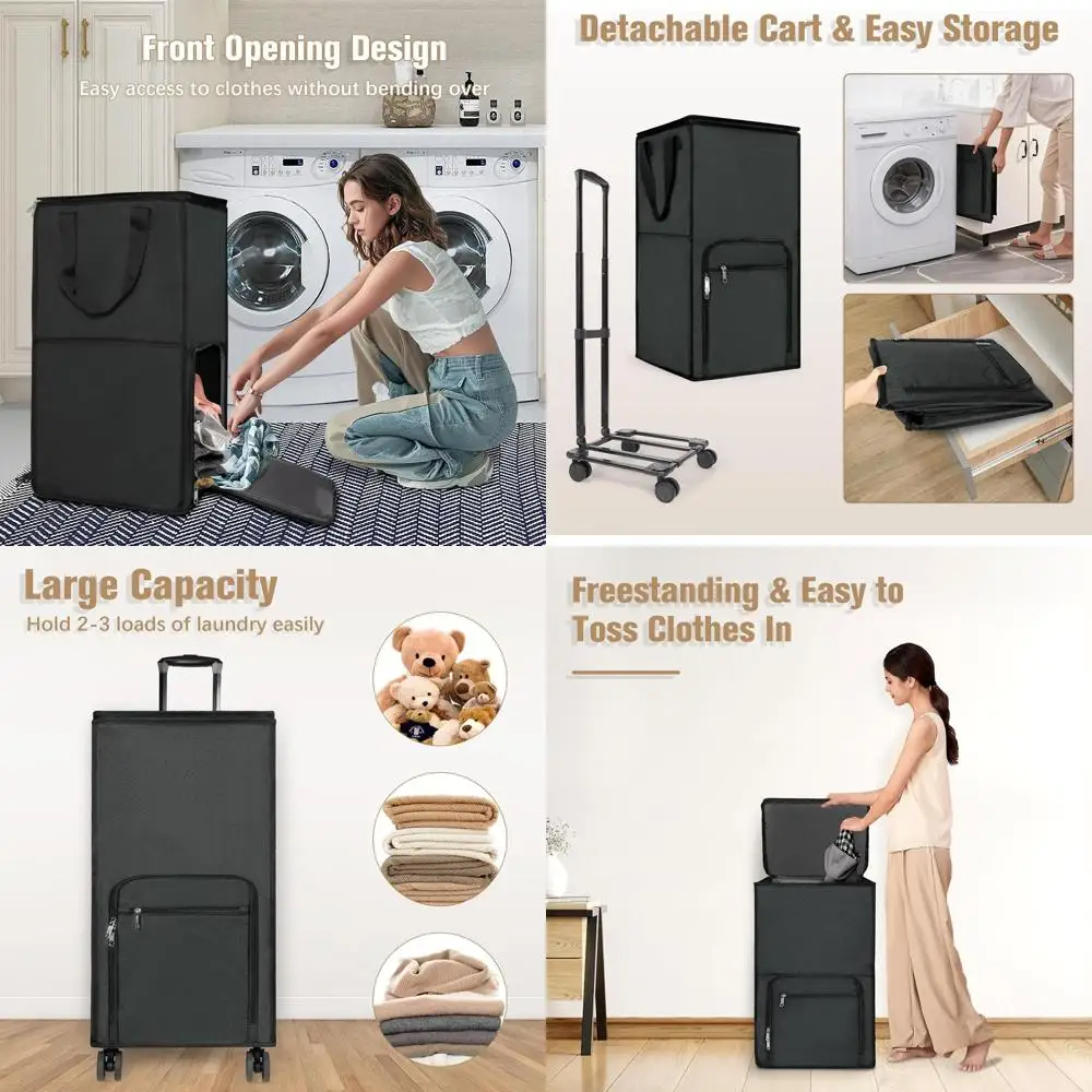 

Oversized Rolling Laundry Hamper with Wheels and Zippered Lid - Collapsible Storage Bag for Clothes, Perfect for Dorms and Apart