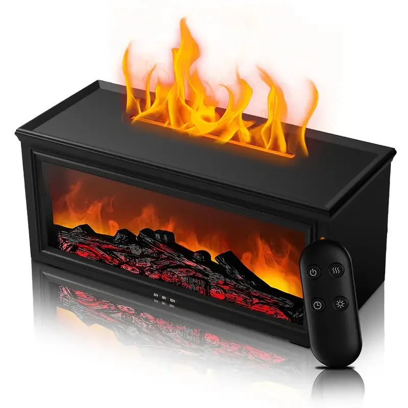 Premium Essential Oil Diffuser with Fireplace Flame Effect, USB-C, 9.47oz, 7 LED Colors, 4 Timer Settings, Auto Shut-Off, Remote