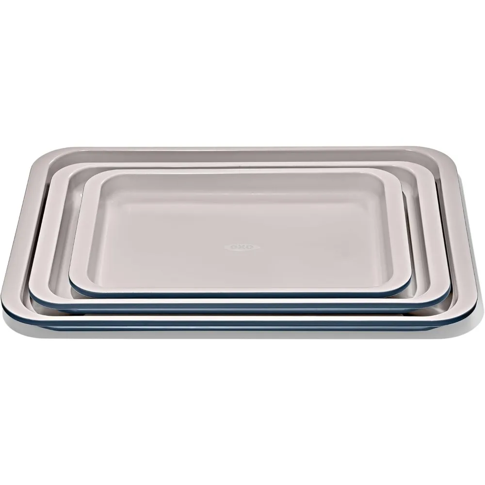

Non-Stick Ceramic Coated Metal Bakeware Set - 3-Piece Sheet Pans in Storm Blue, Durable and Easy Clean