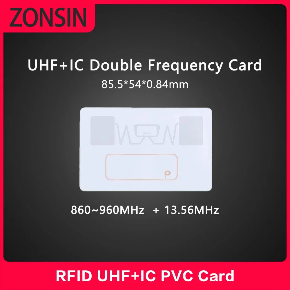 ZONSIN- 5Pcs Writable Dual Chip Copy Card, UHF + IC, UID, 915MHz, 13.56MHz, Long Range Car Parking, Lobby Combo Card