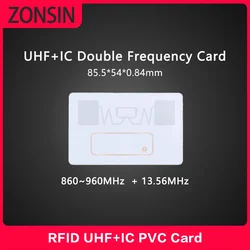 ZONSIN- 5Pcs Writable Dual Chip Copy Card, UHF + IC, UID, 915MHz, 13.56MHz, Long Range Car Parking, Lobby Combo Card