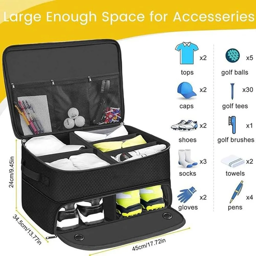 Golf Trunk Organizer - 3 Layers Locker Storage Bag With Separate Compartment for 2 Pair Shoes, Car Locker Efficient