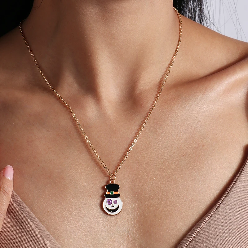 Aihua 4-teiliges Set mit niedlichen Halloween-Halsketten aus Emaille: Kürbis, Fledermaus, Mumie, Hexe, Skelett, Augapfel-Halskette für Damen, Halloween-Party-Schmuck – Detail 8
