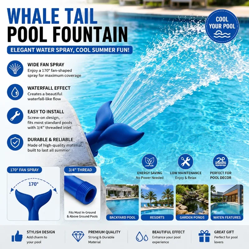 Universal 3/4 Inch Pool Aerator Fountain Creates Beautiful Waterfall Effect Lowers Water Temp Swimming Pool Decoration Accessory