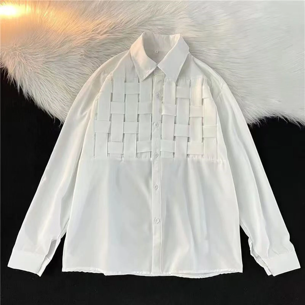 2022 Women Blouse Autumn Spring Cotton Turn-down Collar Full Solid Hollow Out Girls Blouse Tops Simple Preppy Style Small Fresh