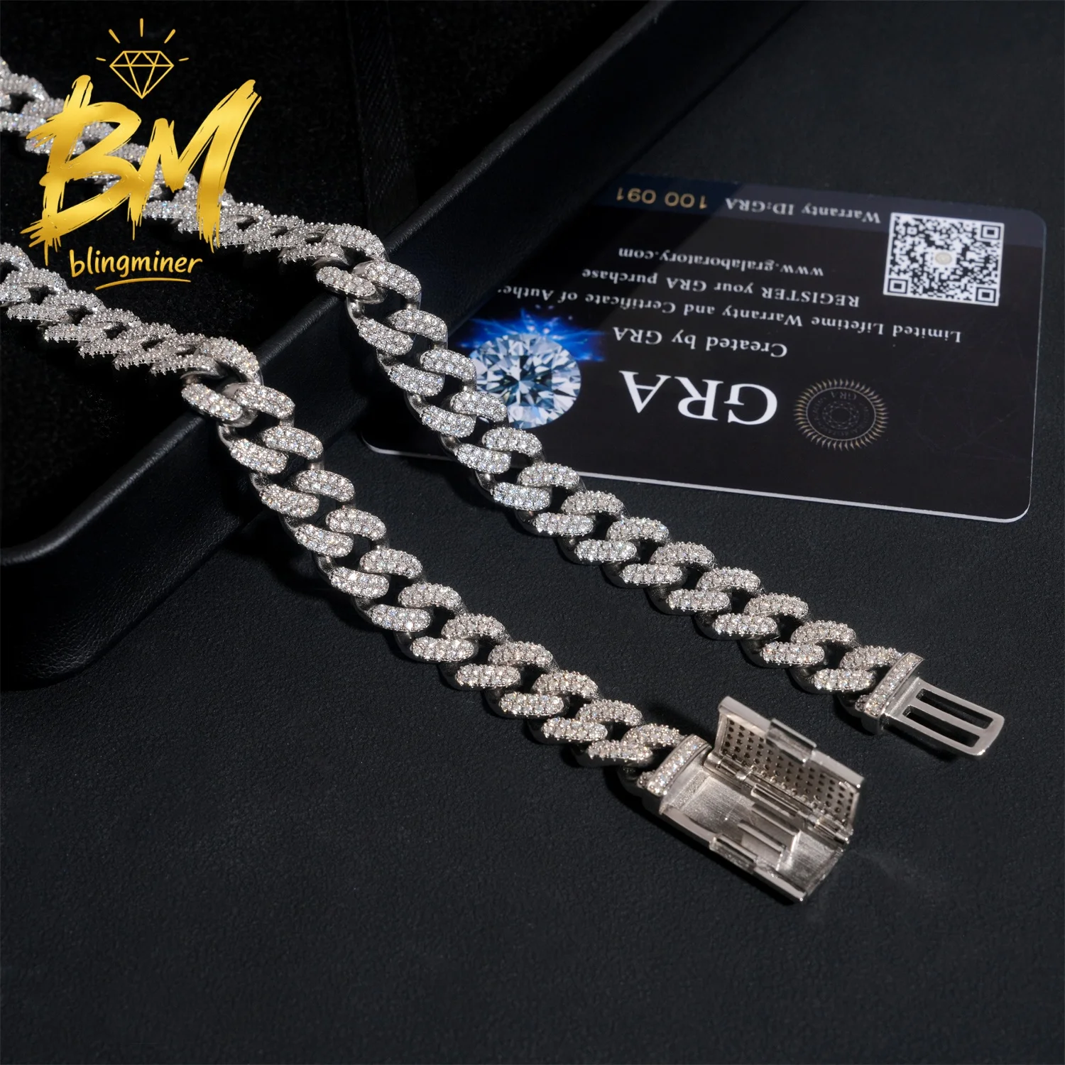 Blingminer S925 Silver 10mm 2Rows VVS Moissanite Stars Cuban Link Chain Iced Out Necklaces For Men Jewelry Pass Diamonds Tester