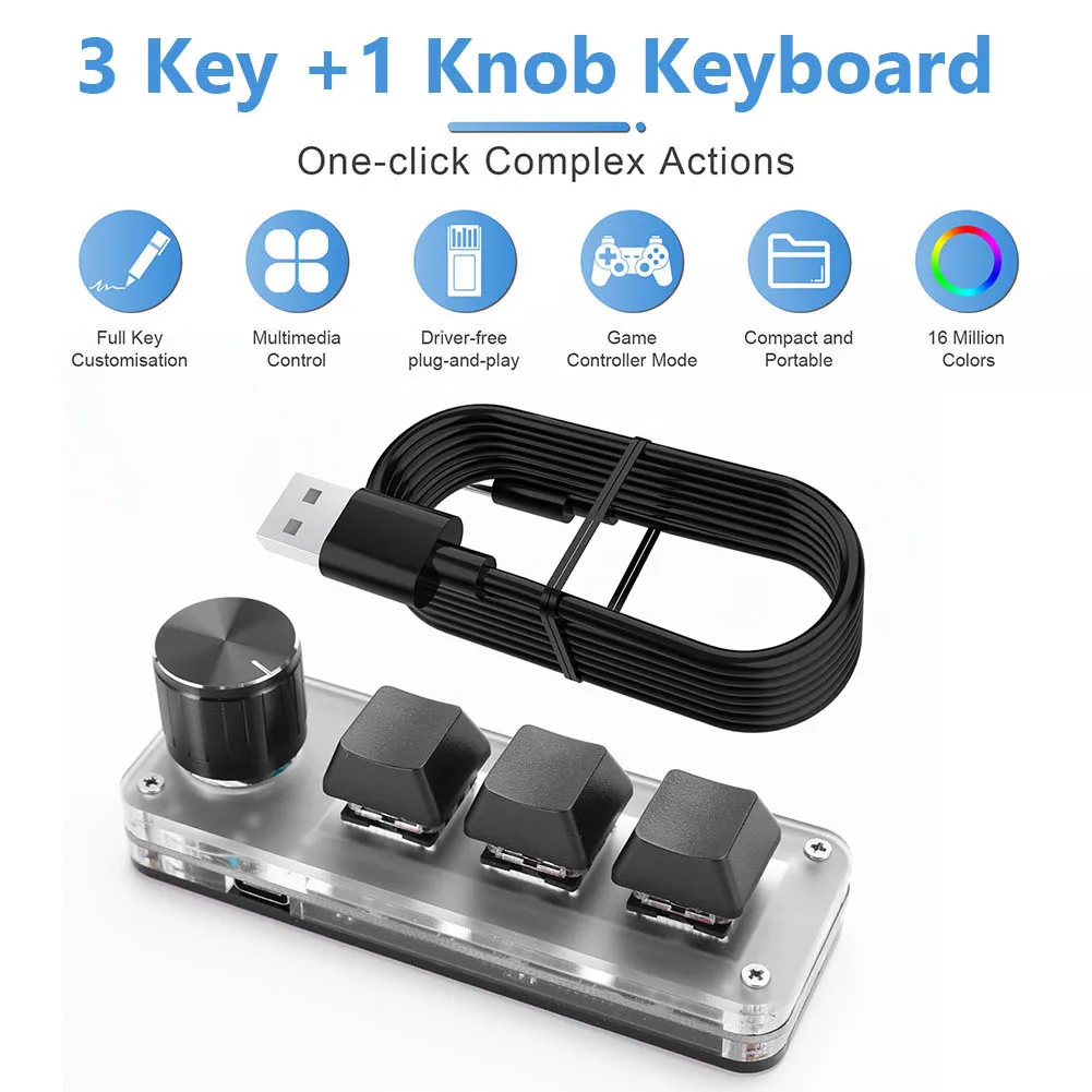 3Key 1 Knob/4Key Customize Bluetooth Keyboard Macro Knob Copy Paste Shortcut Key E-sports Game Mini Mechanical Hot Plug Keyboard