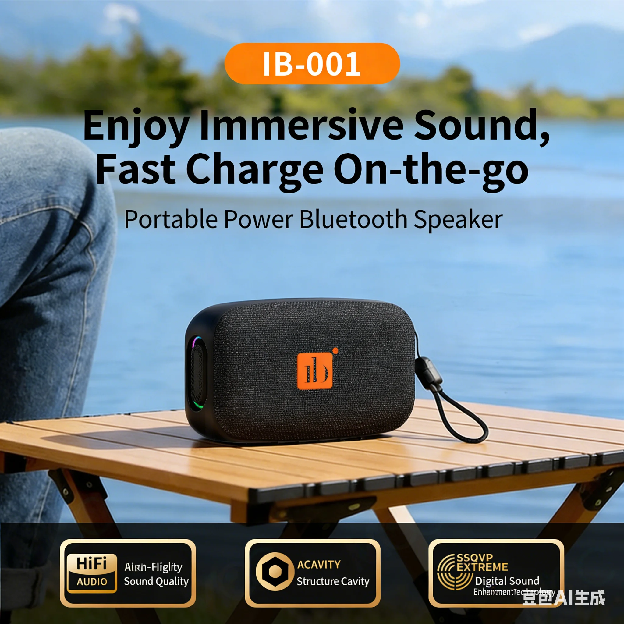 

Портативная Bluetooth-колонка IB-001 5.4, со встроенным светодиодным фонариком и съемным ремешком-зарядкой, уличная колонка для кемпинга и походов