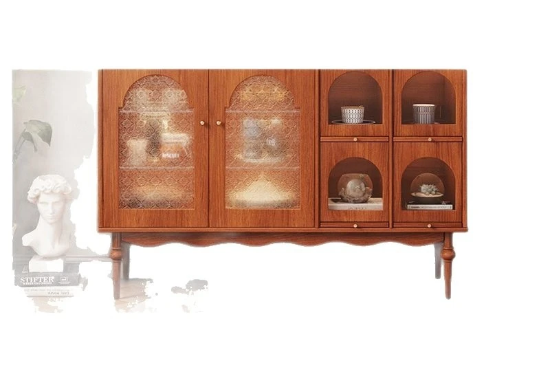 New Solid Wood Buffet Cabinet for Home Living Room Medieval Storage Cabinet Kitchen Retro Storage Cabinet Glass Bowl