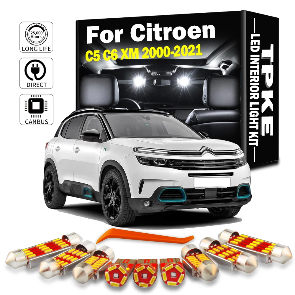 

TPKE Canbus для Citroen C5 Tourer Aircross C6 XM 2000-2011 2012 2013 2021, светодиодный комплект внутреннего освещения для чтения багажника, автомобильная солнцезащитная лампа