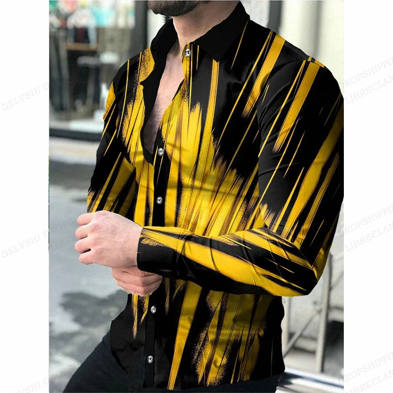 

Striped Hawaii Shirts Men Fashion Shirt Long Sleeve Beach Blouse lattice Camisas Men's Clothing Turn Over Collar Blouses