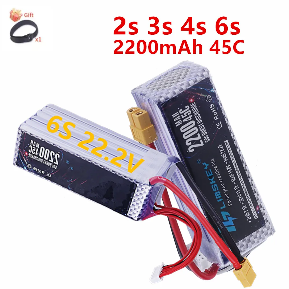 2200MAH 45C 1PCS 2S 3S 4S 6S Lipo Battery for RC FPV Racing Drone Quadcopter Parts 7.4V 11.1V 14.8V 22.2V Battery T XT60 Plug